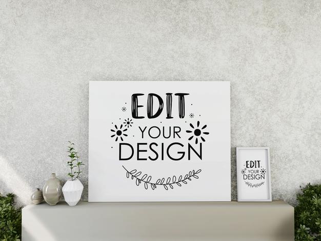 Poster Frame Mockup On The Wall With Plant Psd