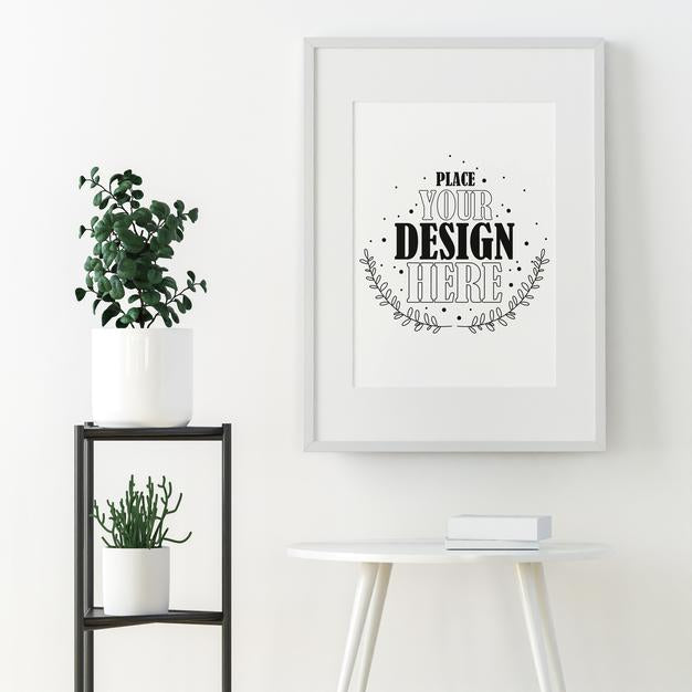 Poster Frame Mockup On The Wall With Plant Psd