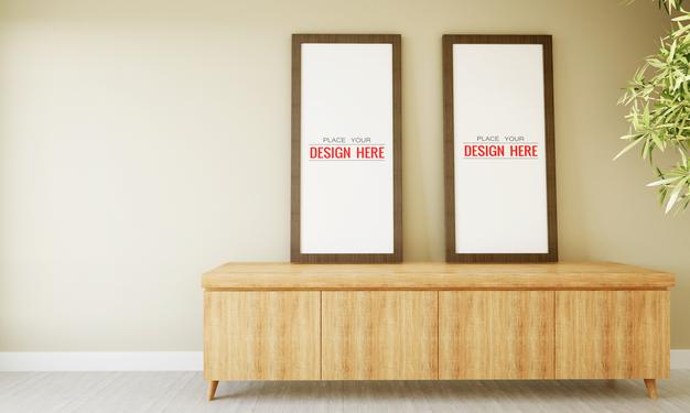 Poster Frame Mockup On The Wall With Plant Psd