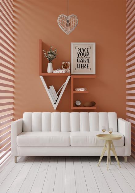 Poster Frame Mockup On The Wall With Plant Psd