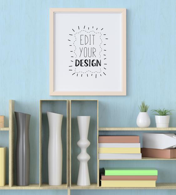 Poster Frame Mockup On The Wall With Plant Psd