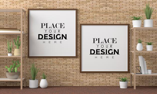 Poster Frame Mockup On The Wall With Plant Psd