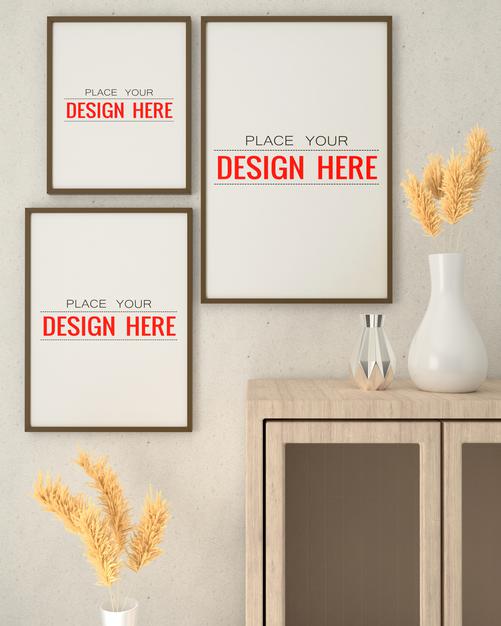 Poster Frame Mockup On The Wall With Plant Psd
