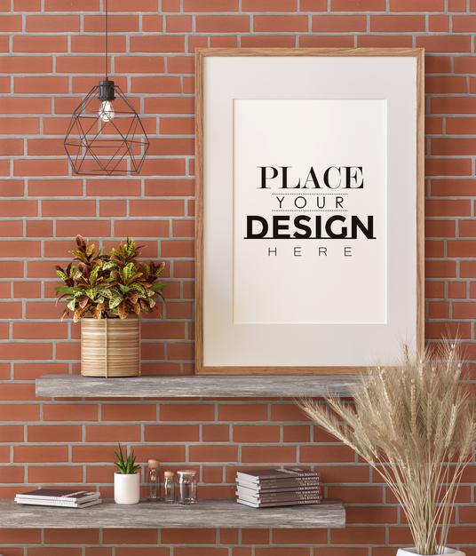 Poster Frame Mockup On The Wall With Plant Psd
