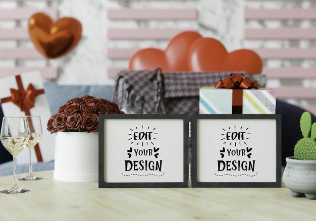 Poster Frame Mockup On The Wall With Plant Psd