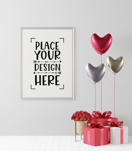 Poster Frame Mockup On The Wall With Plant Psd