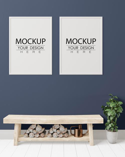 Poster Frame Mockup On The Wall With Plant Psd