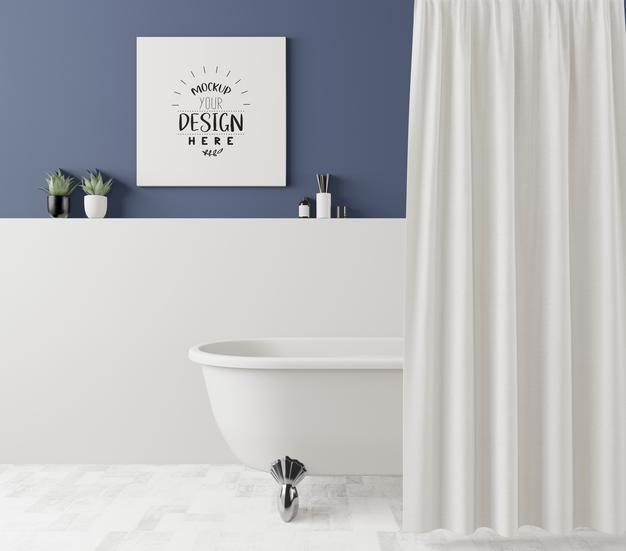 Poster Frame Mockup On Washroom Interior Psd