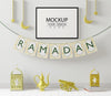 Poster Frame Mockup With Interior Ramadan Decoration Living Room Psd