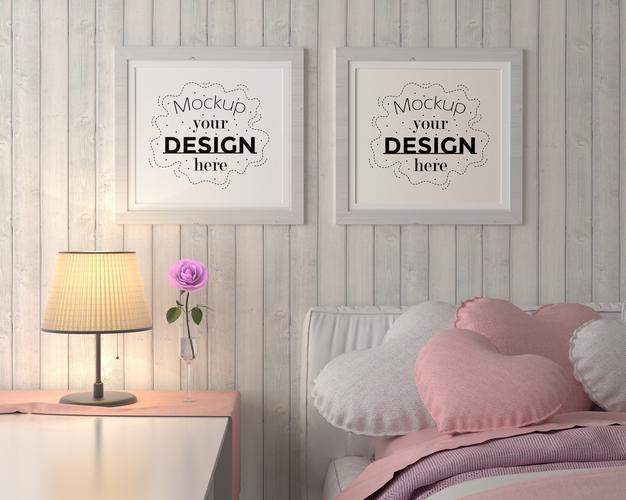 Poster Frames In Bedroom Psd