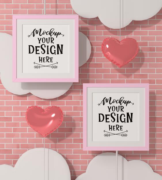 Poster Frames In Brick Wall Mockup Psd