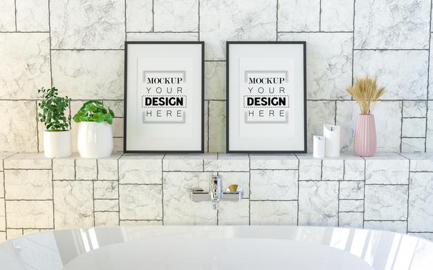 Poster Frames In Dining Room Mockup Psd