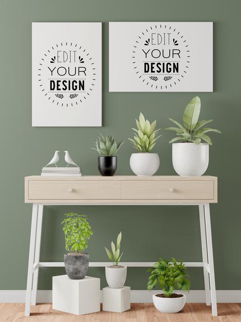 Poster Frames In Hall Mockup Psd