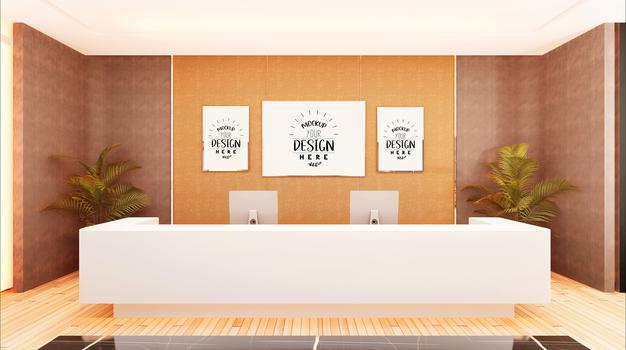 Poster Frames In Hall Mockup Psd