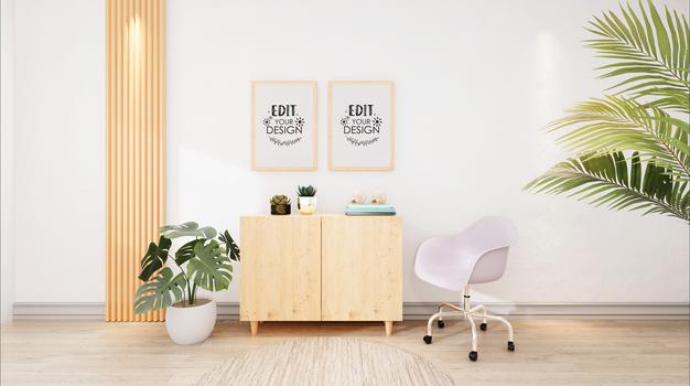 Poster Frames In Living Room Mockup Psd