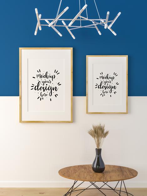 Poster Frames In Living Room Mockup Psd
