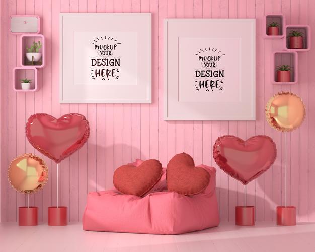 Poster Frames In Living Room Mockup Psd