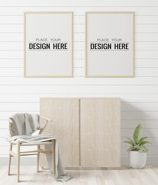 Poster Frames In Living Room Mockup Psd