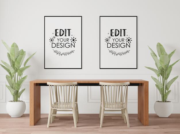 Poster Frames In Living Room Mockup Psd