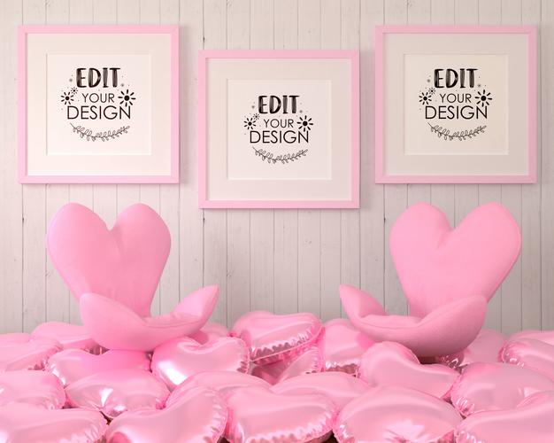 Poster Frames In Living Room Mockup Psd