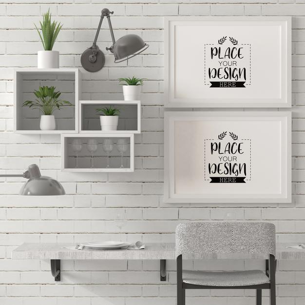 Poster Frames In Living Room Mockup Psd