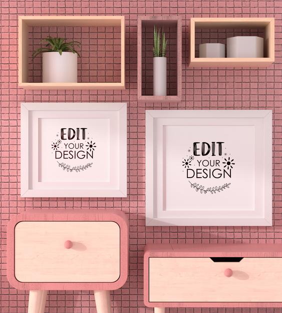 Poster Frames In Living Room Mockup Psd