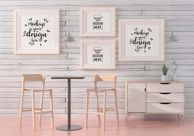 Poster Frames In Living Room Mockup Psd