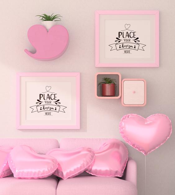 Poster Frames In Living Room Mockup Psd