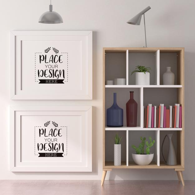 Poster Frames In Living Room Mockup Psd