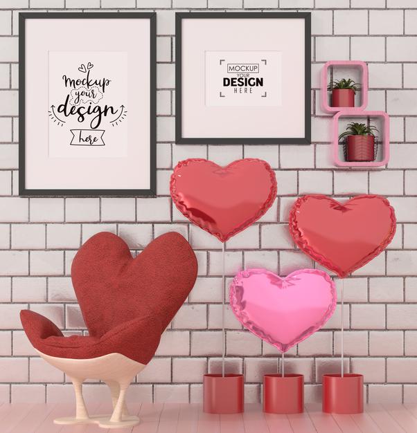 Poster Frames In Living Room Mockup Psd