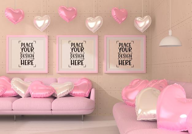 Poster Frames In Living Room Mockup Psd