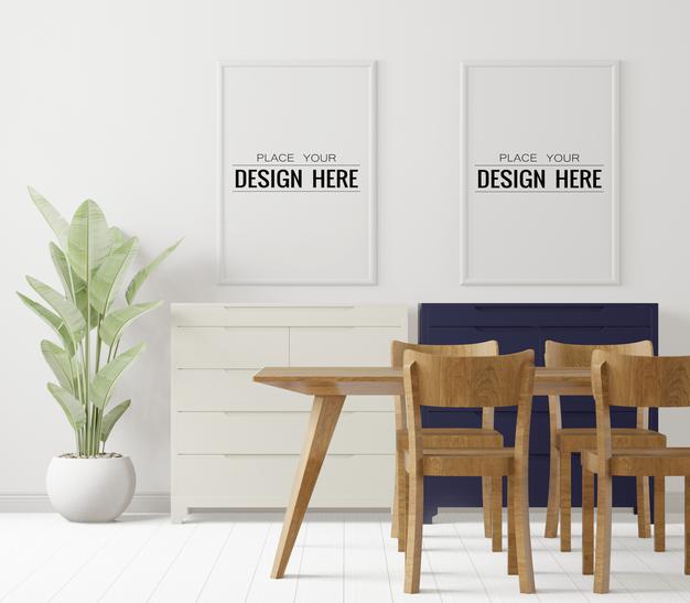 Poster Frames In Living Room Mockup Psd