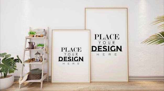 Poster Frames In Living Room Mockup Psd