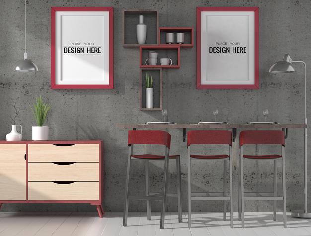 Poster Frames In Living Room Mockup Psd