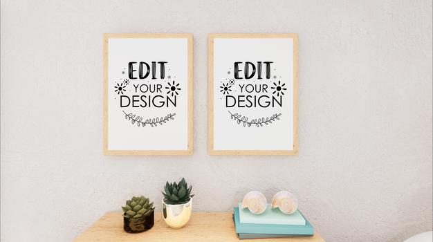 Poster Frames In Living Room Mockup Psd