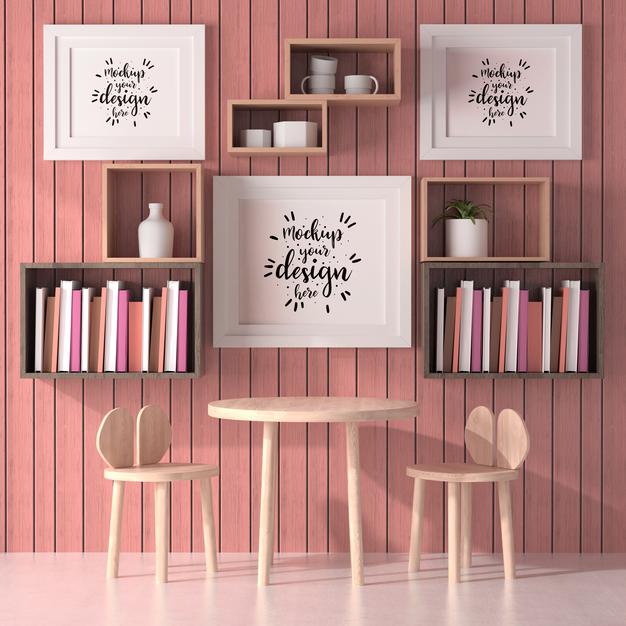 Poster Frames In Living Room Mockup Psd