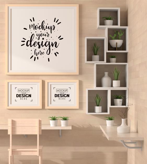 Poster Frames In Living Room Mockup Psd