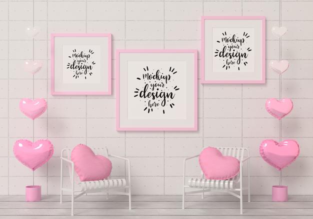 Poster Frames In Living Room Mockup Psd