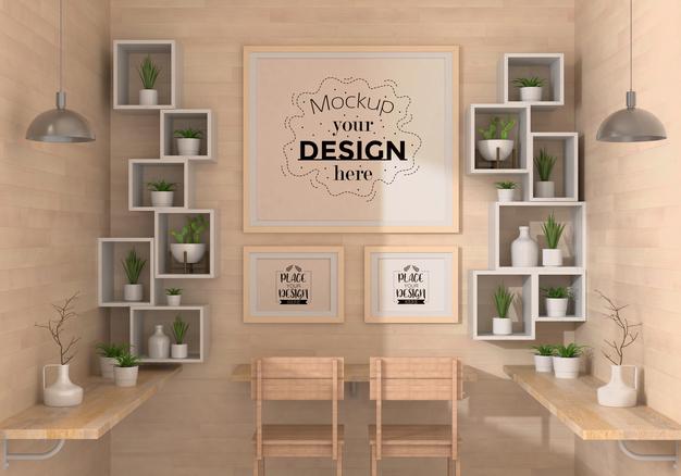 Poster Frames In Living Room Mockup Psd