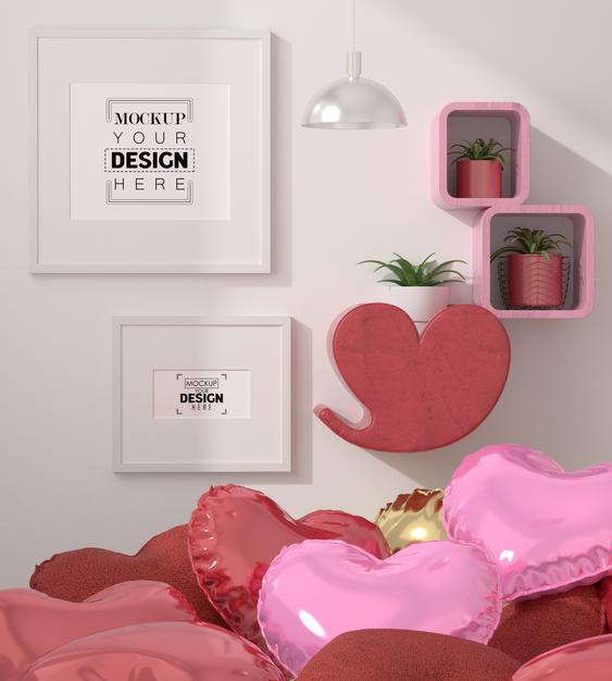 Poster Frames In Living Room Mockup Psd