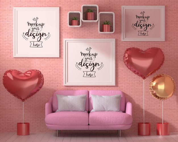 Poster Frames In Living Room Mockup Psd
