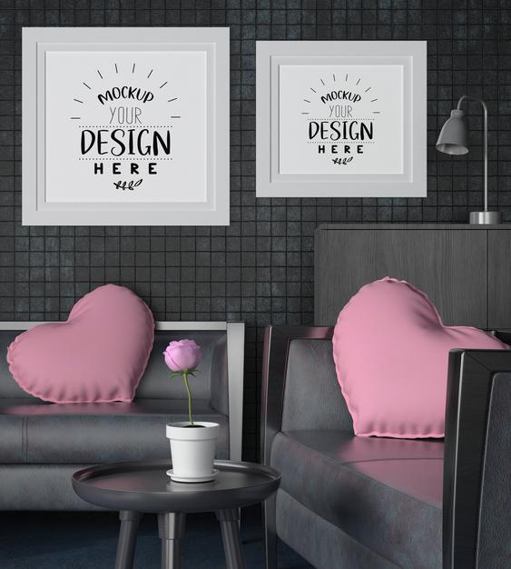 Poster Frames In Living Room Psd
