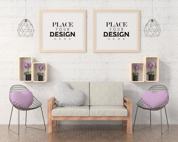 Poster Frames In Living Room Psd
