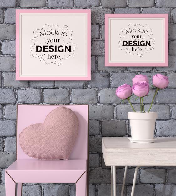 Poster Frames In Living Room Psd