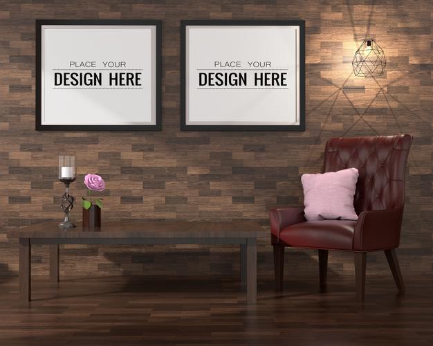 Poster Frames In Living Room Psd