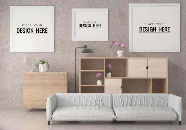 Poster Frames In Living Room Psd