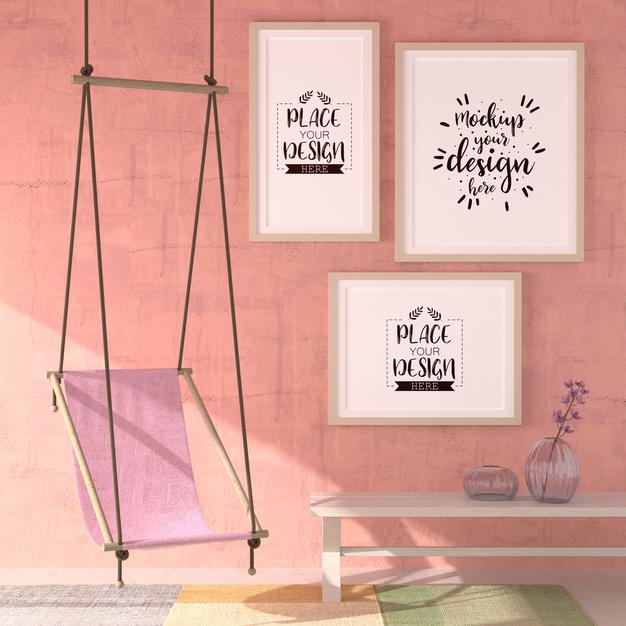 Poster Frames In Living Room Psd