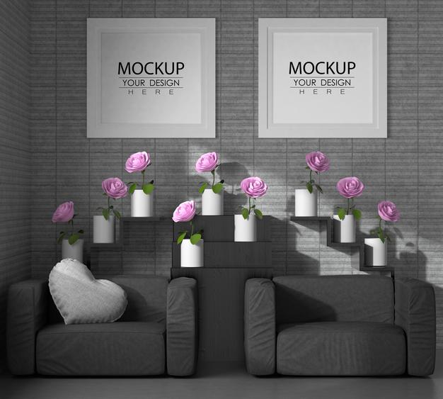 Poster Frames In Living Room Psd