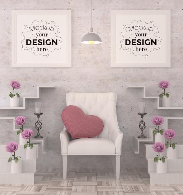 Poster Frames In Living Room Psd