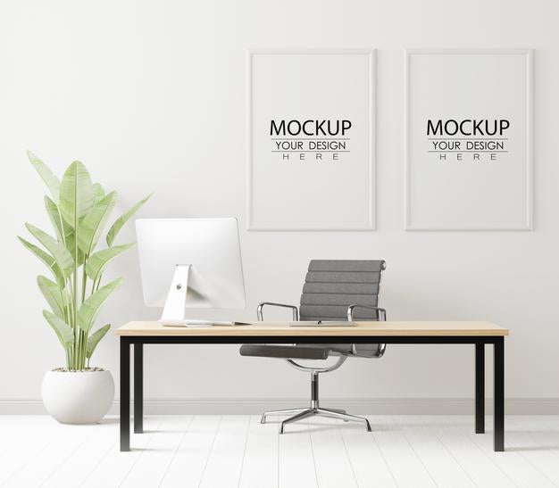 Poster Frames In Office Mockup Psd